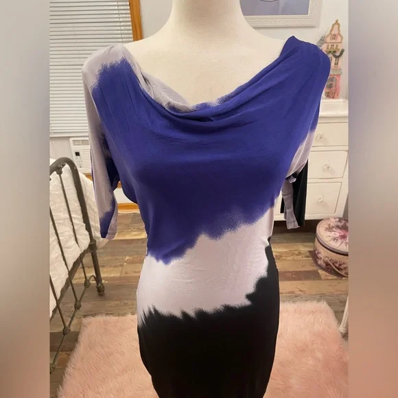 Kenneth Cole New York beautiful, clingy dress! Blue, purple + black ombré dress - Picture 2 of 6